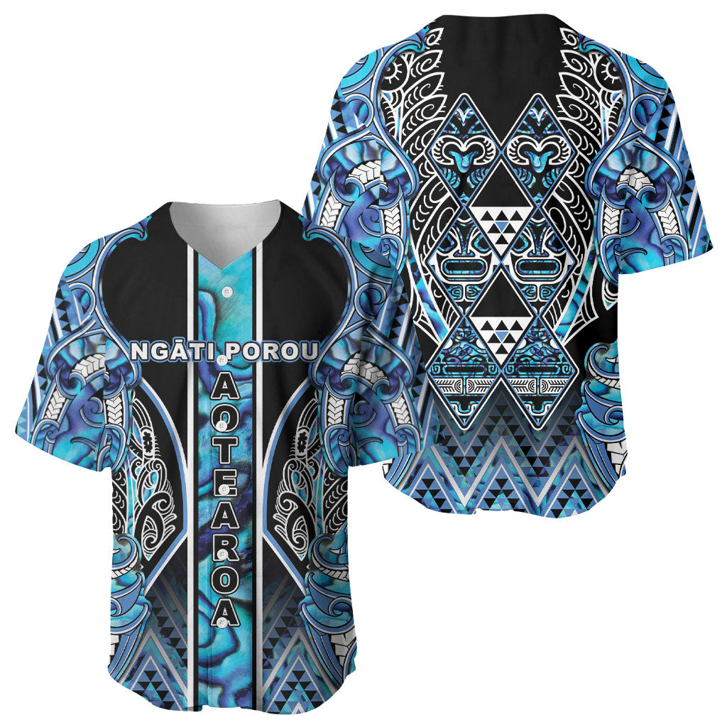 Aotearoa Ngati Porou Baseball Jersey Maori Light Blue Tribal Paua Shell Pattern