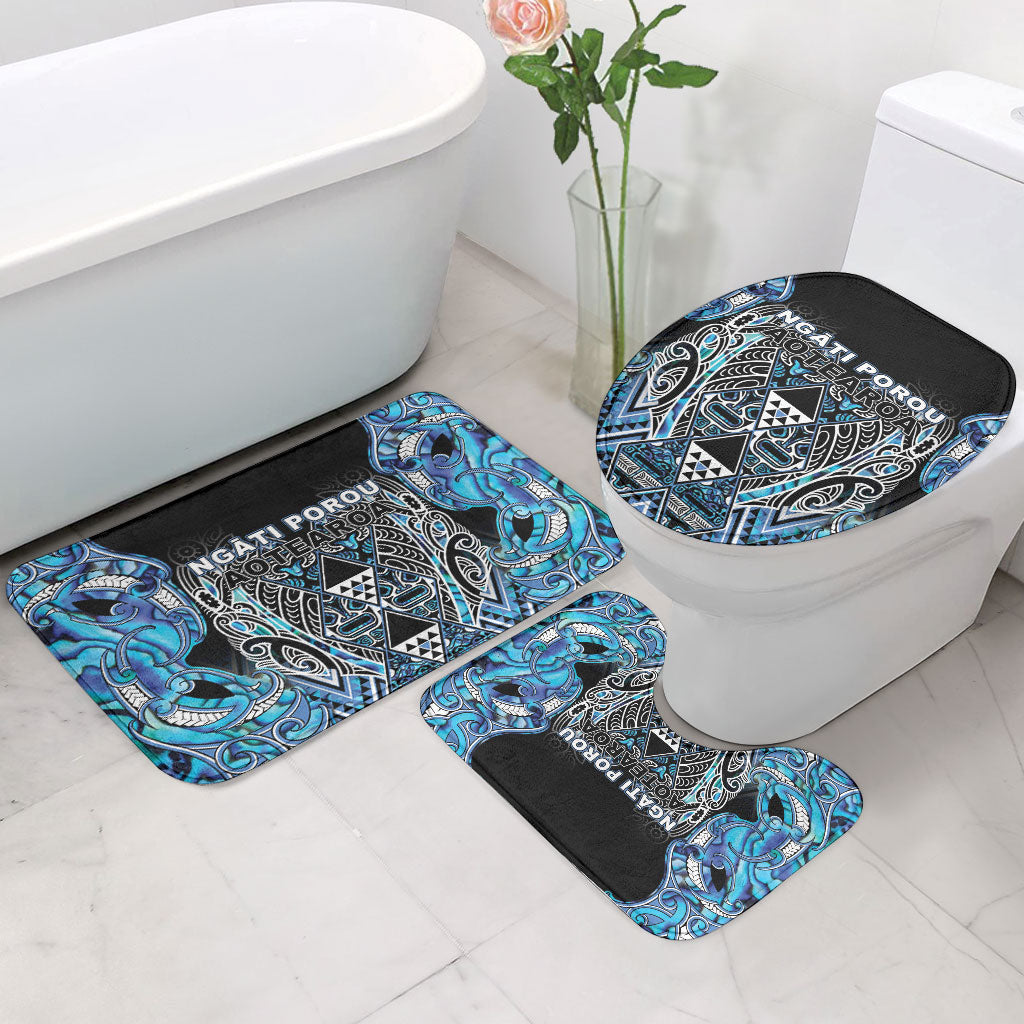 Aotearoa Ngati Porou Bathroom Set Maori Light Blue Tribal Paua Shell Pattern