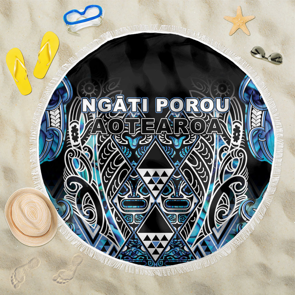 Aotearoa Ngati Porou Beach Blanket Maori Light Blue Tribal Paua Shell Pattern