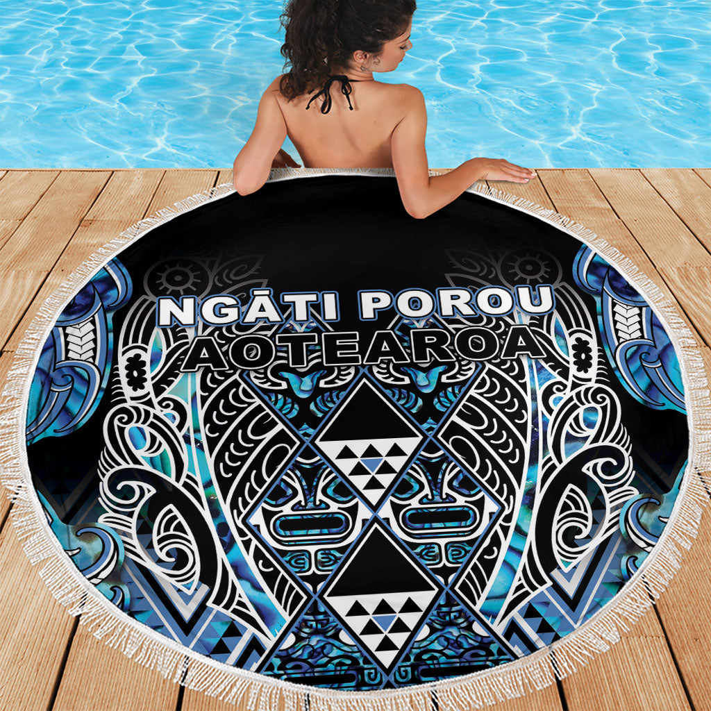 Aotearoa Ngati Porou Beach Blanket Maori Light Blue Tribal Paua Shell Pattern