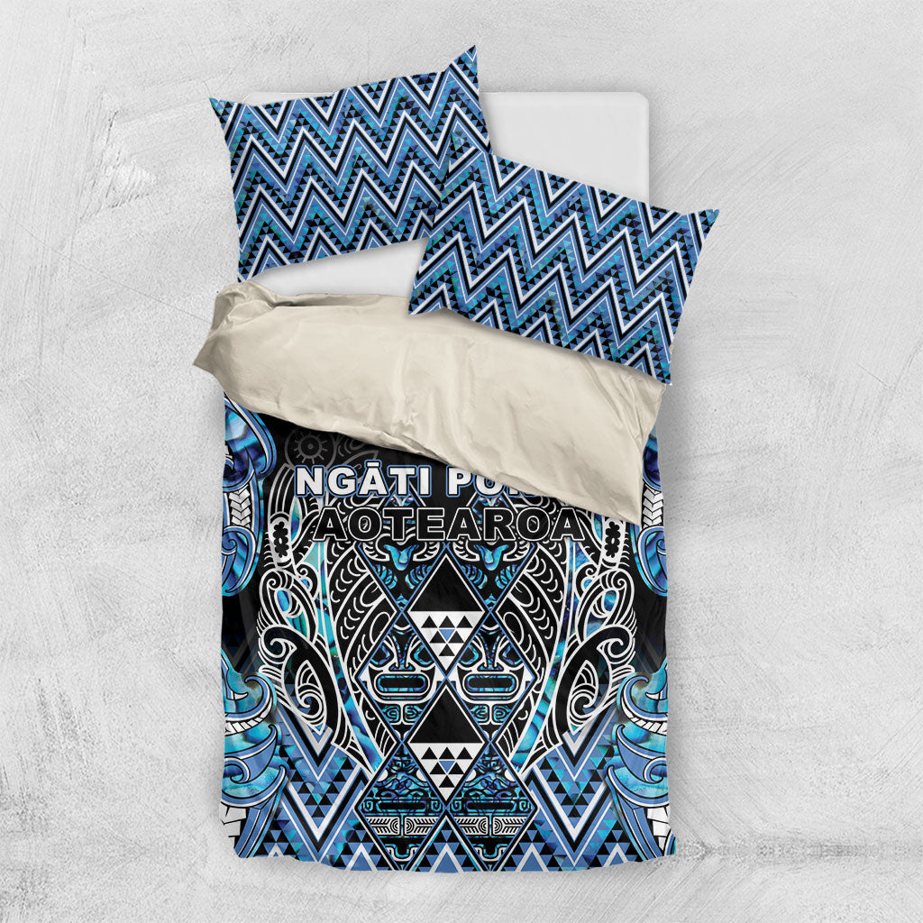 Aotearoa Ngati Porou Bedding Set Maori Light Blue Tribal Paua Shell Pattern