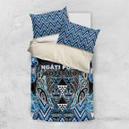 Aotearoa Ngati Porou Bedding Set Maori Light Blue Tribal Paua Shell Pattern