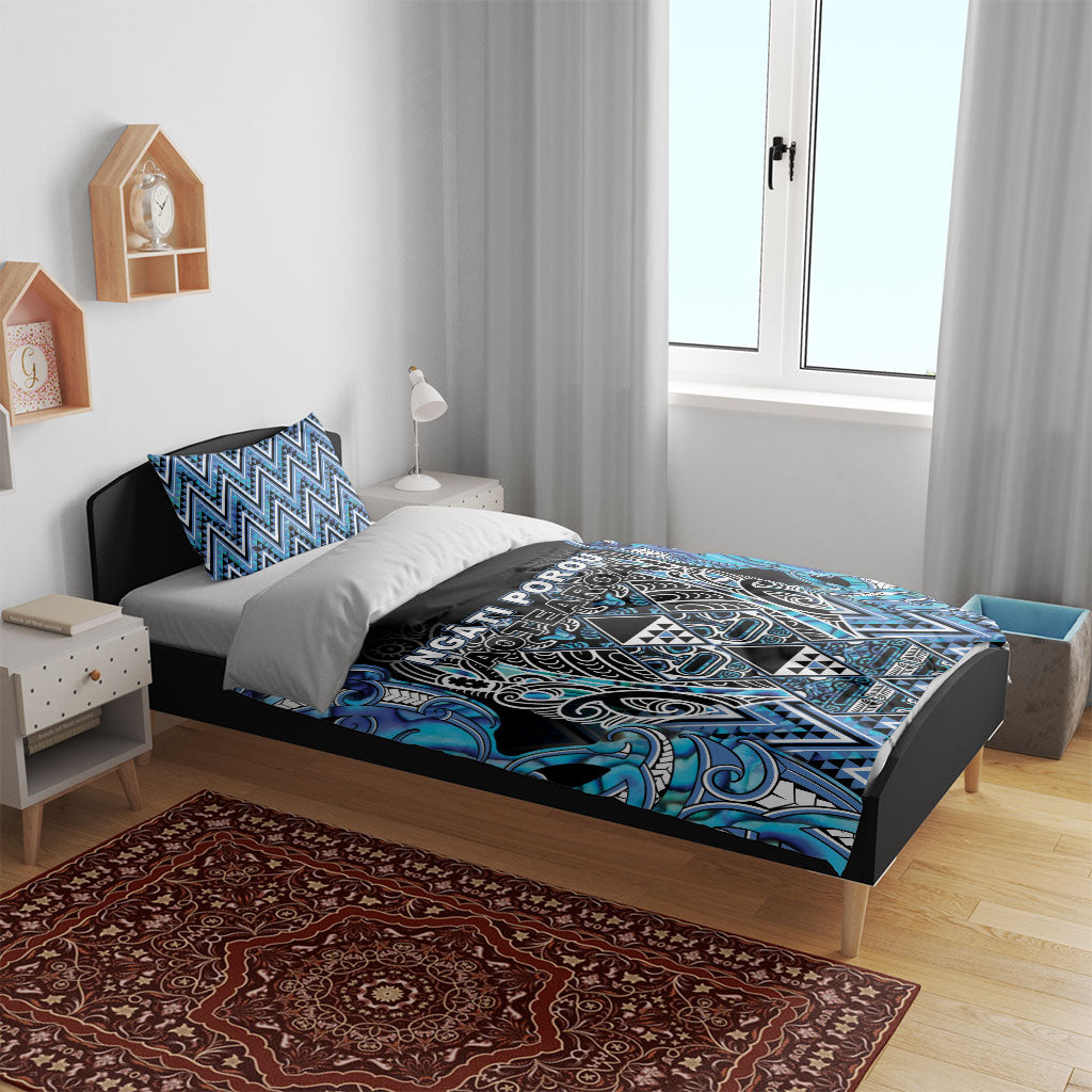 Aotearoa Ngati Porou Bedding Set Maori Light Blue Tribal Paua Shell Pattern