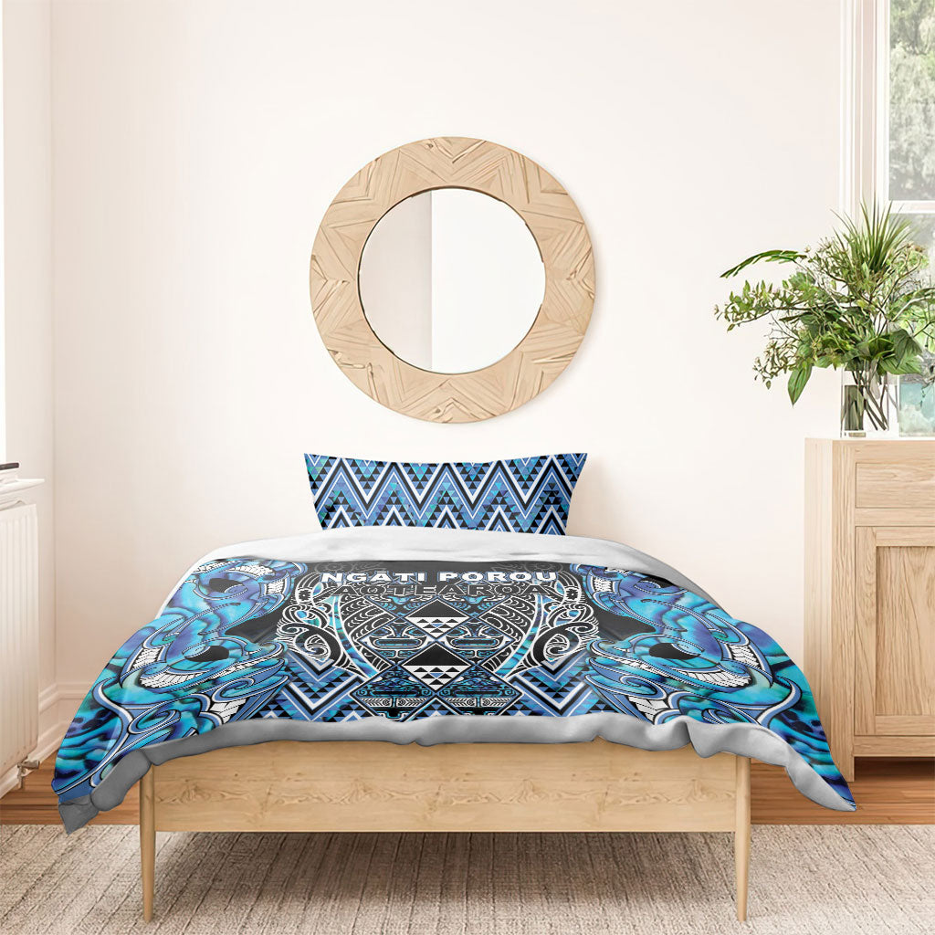 Aotearoa Ngati Porou Bedding Set Maori Light Blue Tribal Paua Shell Pattern