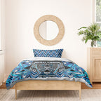 Aotearoa Ngati Porou Bedding Set Maori Light Blue Tribal Paua Shell Pattern