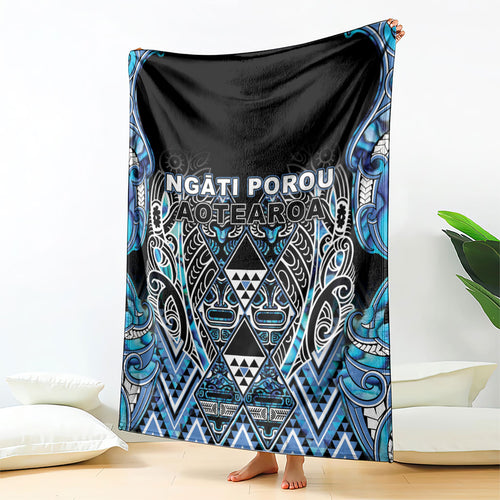 Aotearoa Ngati Porou Blanket Maori Light Blue Tribal Paua Shell Pattern