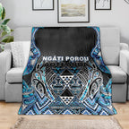 Aotearoa Ngati Porou Blanket Maori Light Blue Tribal Paua Shell Pattern