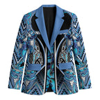 Aotearoa Ngati Porou Blazer Maori Light Blue Tribal Paua Shell Pattern