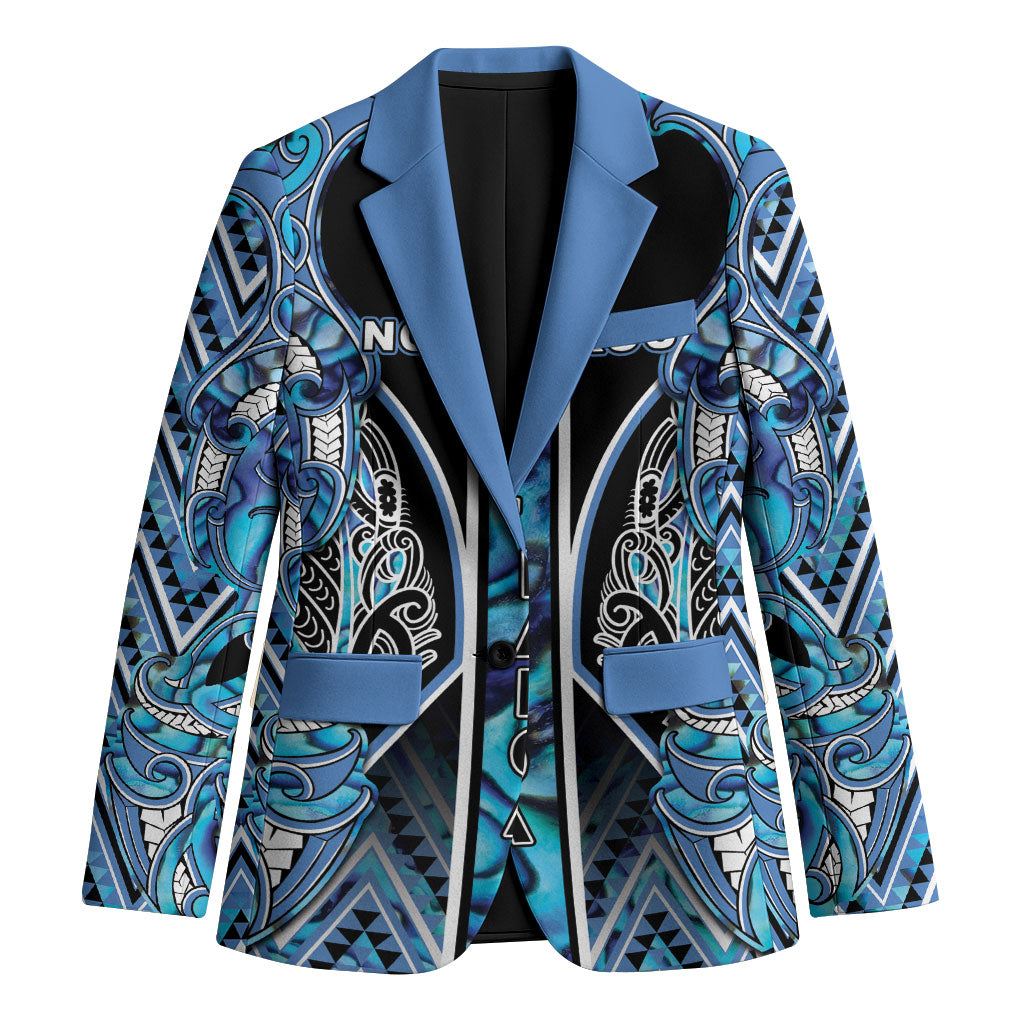 Aotearoa Ngati Porou Blazer Maori Light Blue Tribal Paua Shell Pattern