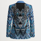 Aotearoa Ngati Porou Blazer Maori Light Blue Tribal Paua Shell Pattern