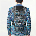 Aotearoa Ngati Porou Blazer Maori Light Blue Tribal Paua Shell Pattern