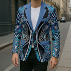 Aotearoa Ngati Porou Blazer Maori Light Blue Tribal Paua Shell Pattern