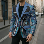 Aotearoa Ngati Porou Blazer Maori Light Blue Tribal Paua Shell Pattern