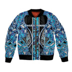 Aotearoa Ngati Porou Bomber Jacket Maori Light Blue Tribal Paua Shell Pattern