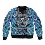 Aotearoa Ngati Porou Bomber Jacket Maori Light Blue Tribal Paua Shell Pattern