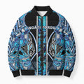 Aotearoa Ngati Porou Bomber Puffer Jacket Maori Light Blue Tribal Paua Shell Pattern