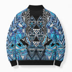 Aotearoa Ngati Porou Bomber Puffer Jacket Maori Light Blue Tribal Paua Shell Pattern