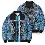 Aotearoa Ngati Porou Bomber Puffer Jacket Maori Light Blue Tribal Paua Shell Pattern