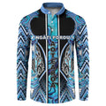 Aotearoa Ngati Porou Button Sweatshirt Maori Light Blue Tribal Paua Shell Pattern
