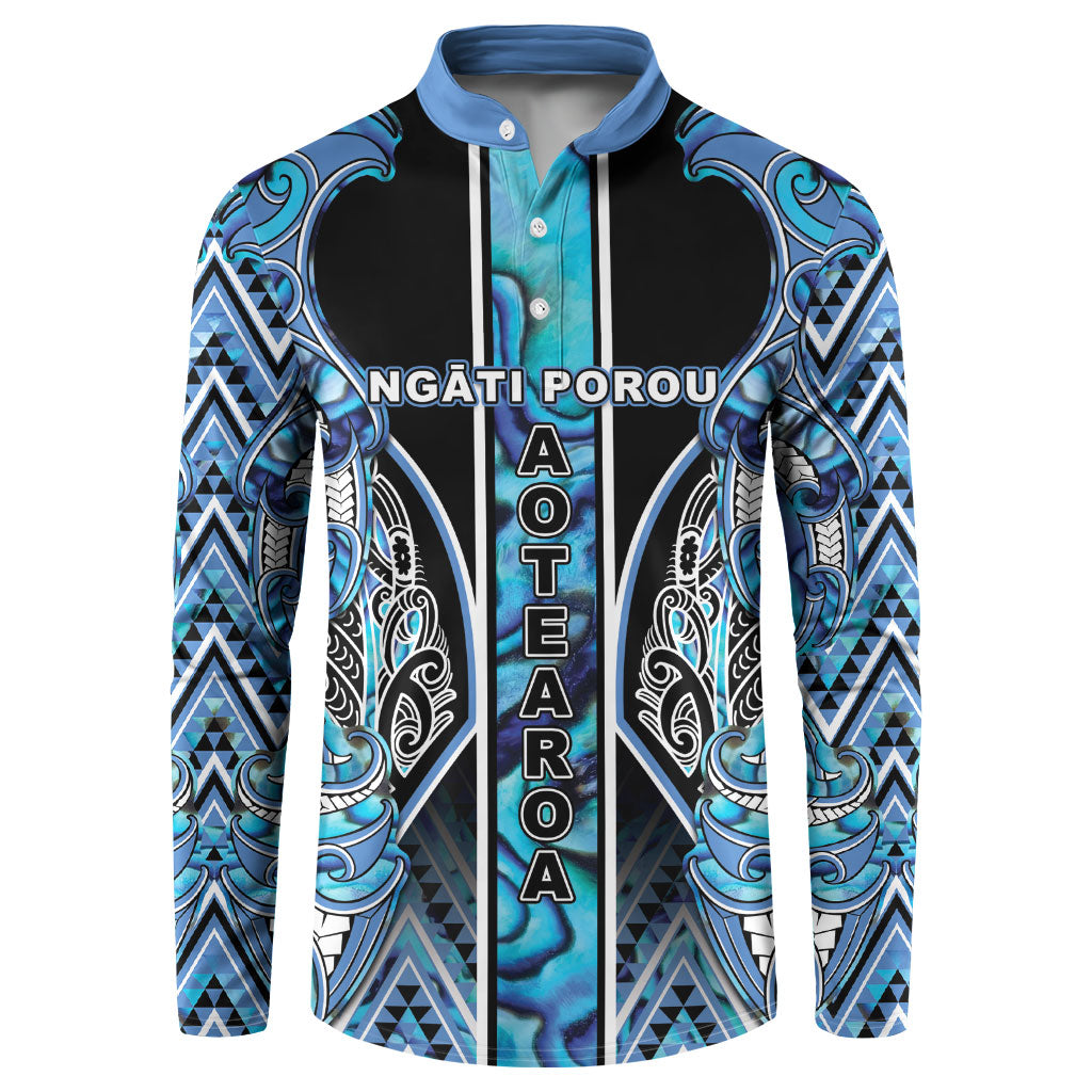 Aotearoa Ngati Porou Button Sweatshirt Maori Light Blue Tribal Paua Shell Pattern