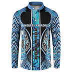 Aotearoa Ngati Porou Button Sweatshirt Maori Light Blue Tribal Paua Shell Pattern