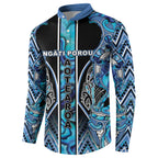 Aotearoa Ngati Porou Button Sweatshirt Maori Light Blue Tribal Paua Shell Pattern