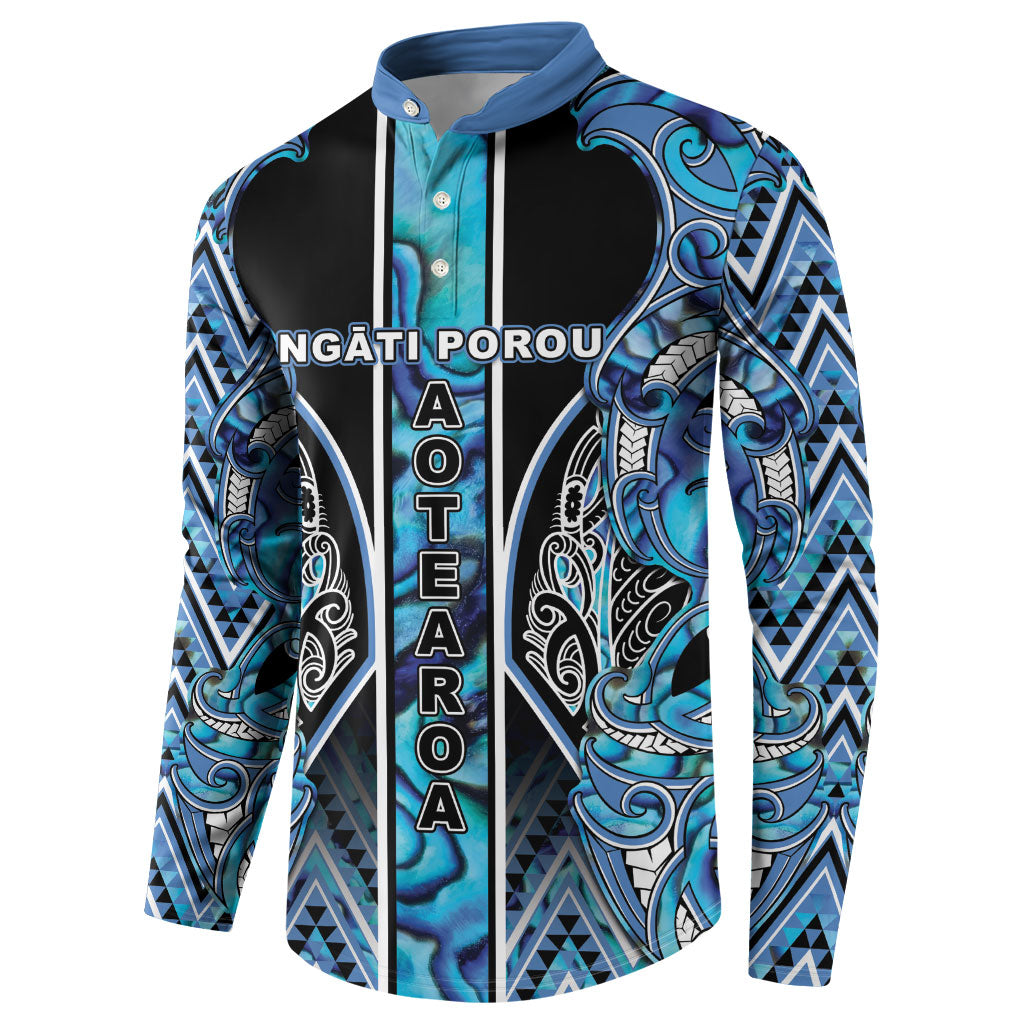 Aotearoa Ngati Porou Button Sweatshirt Maori Light Blue Tribal Paua Shell Pattern