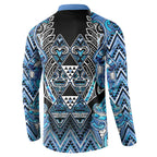 Aotearoa Ngati Porou Button Sweatshirt Maori Light Blue Tribal Paua Shell Pattern