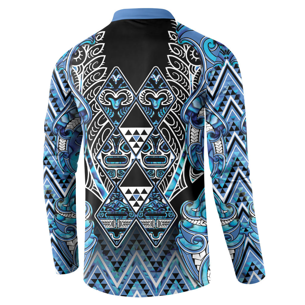 Aotearoa Ngati Porou Button Sweatshirt Maori Light Blue Tribal Paua Shell Pattern