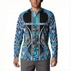 Aotearoa Ngati Porou Button Sweatshirt Maori Light Blue Tribal Paua Shell Pattern