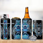 Aotearoa Ngati Porou 4 in 1 Can Cooler Tumbler Maori Light Blue Tribal Paua Shell Pattern