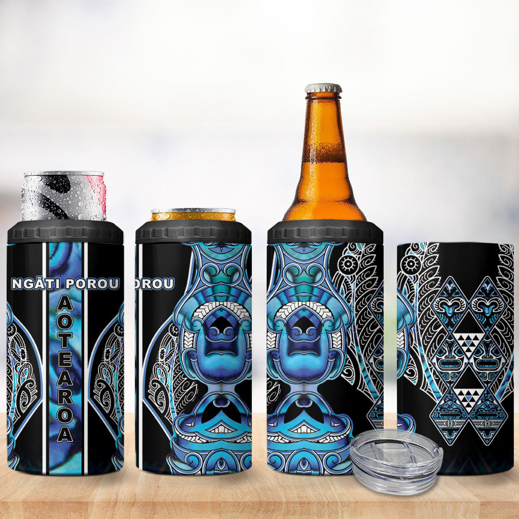 Aotearoa Ngati Porou 4 in 1 Can Cooler Tumbler Maori Light Blue Tribal Paua Shell Pattern