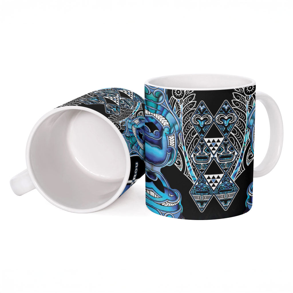 Aotearoa Ngati Porou Ceramic Mug Maori Light Blue Tribal Paua Shell Pattern