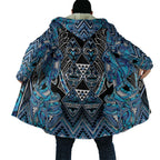 Aotearoa Ngati Porou Cloak Maori Light Blue Tribal Paua Shell Pattern