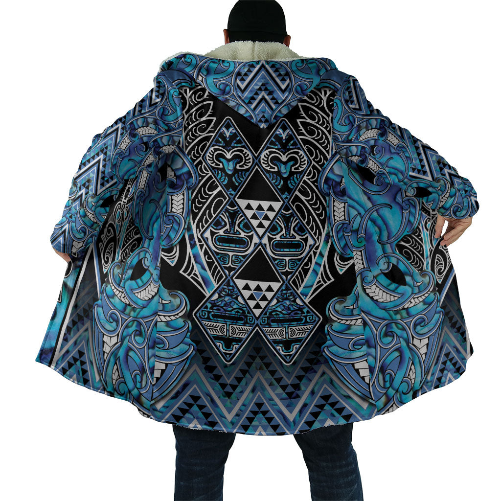 Aotearoa Ngati Porou Cloak Maori Light Blue Tribal Paua Shell Pattern