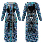 Aotearoa Ngati Porou Couples Matching Long Sleeve Bodycon Dress and Hawaiian Shirt Maori Light Blue Tribal Paua Shell Pattern