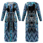 Aotearoa Ngati Porou Couples Matching Long Sleeve Bodycon Dress and Long Sleeve Button Shirt Maori Light Blue Tribal Paua Shell Pattern