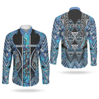 Aotearoa Ngati Porou Couples Matching Mermaid Dress and Long Sleeve Button Shirt Maori Light Blue Tribal Paua Shell Pattern