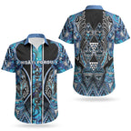 Aotearoa Ngati Porou Couples Matching Off Shoulder Short Dress and Hawaiian Shirt Maori Light Blue Tribal Paua Shell Pattern
