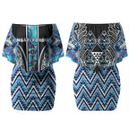 Aotearoa Ngati Porou Couples Matching Off Shoulder Short Dress and Long Sleeve Button Shirt Maori Light Blue Tribal Paua Shell Pattern