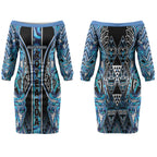 Aotearoa Ngati Porou Couples Matching Off The Shoulder Long Sleeve Dress and Hawaiian Shirt Maori Light Blue Tribal Paua Shell Pattern