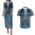 Aotearoa Ngati Porou Couples Matching Puletasi and Hawaiian Shirt Maori Light Blue Tribal Paua Shell Pattern