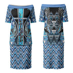 Aotearoa Ngati Porou Couples Matching Puletasi and Long Sleeve Button Shirt Maori Light Blue Tribal Paua Shell Pattern