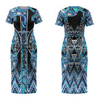 Aotearoa Ngati Porou Couples Matching Short Sleeve Bodycon Dress and Hawaiian Shirt Maori Light Blue Tribal Paua Shell Pattern