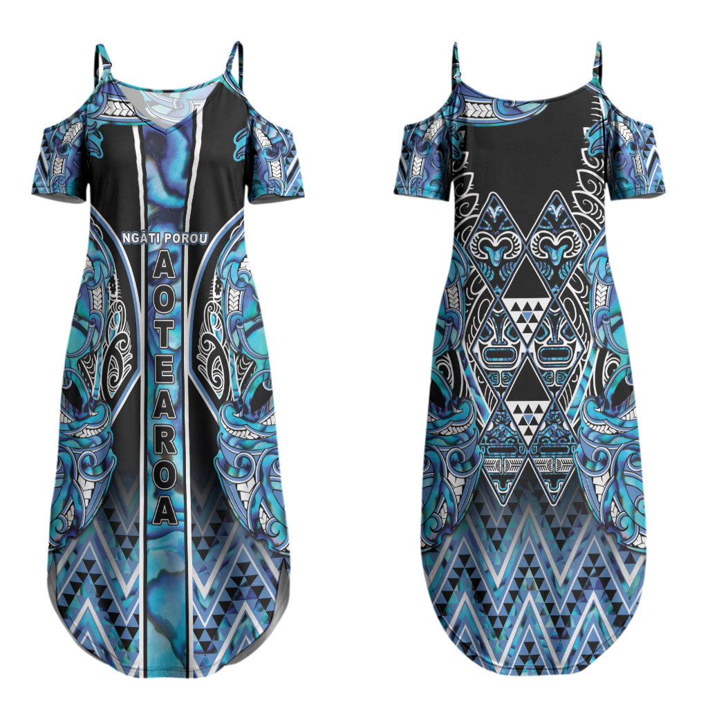 Aotearoa Ngati Porou Couples Matching Summer Maxi Dress and Hawaiian Shirt Maori Light Blue Tribal Paua Shell Pattern