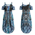 Aotearoa Ngati Porou Couples Matching Summer Maxi Dress and Hawaiian Shirt Maori Light Blue Tribal Paua Shell Pattern