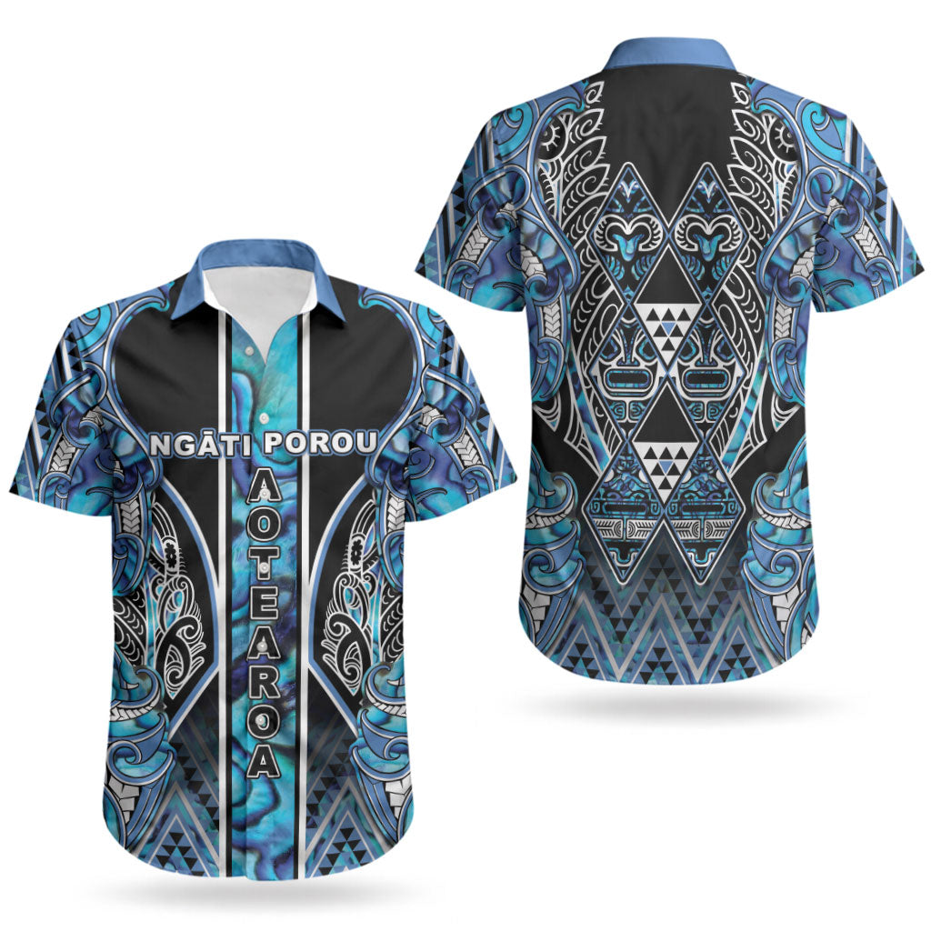 Aotearoa Ngati Porou Couples Matching Tank Maxi Dress and Hawaiian Shirt Maori Light Blue Tribal Paua Shell Pattern