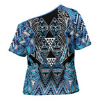 Aotearoa Ngati Porou Cross Shoulder Shirt Maori Light Blue Tribal Paua Shell Pattern