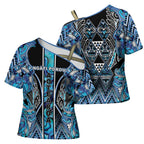 Aotearoa Ngati Porou Cross Shoulder Shirt Maori Light Blue Tribal Paua Shell Pattern