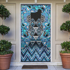 Aotearoa Ngati Porou Door Cover Maori Light Blue Tribal Paua Shell Pattern